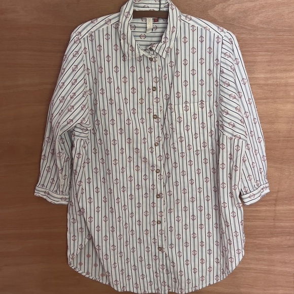 Pilcro Anthropologie Top Size S Small Button Up Collar Embroidered Boho Western - Picture 2 of 8